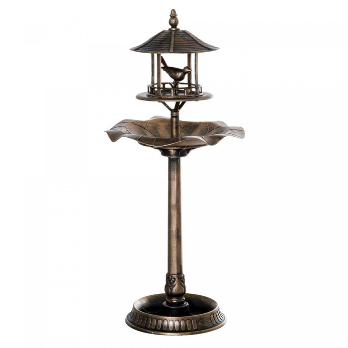 Outsunny 3-in-1 Garden Bird Bath Bowl Pedastal With Bird Feeder, Gold