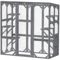 Pawhut Catio, Outdoor Cat Enclosure With 6 Jumping Platforms, Weatherproof Roof, Large Front Door, Wooden Cat House Cage For 1-3 Kittens, 59