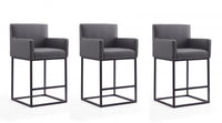 Ambassador Mid-Century Modern Metal Upholstered Counter Stool in Gray - Set of 3 Bar Stool 