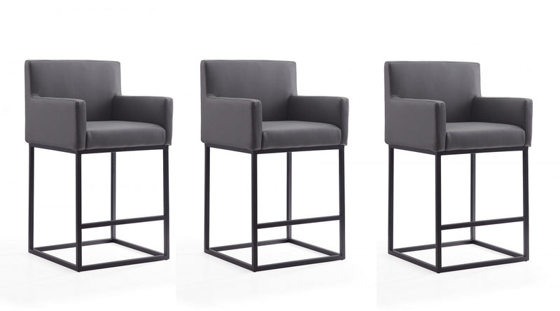 Ambassador Mid-Century Modern Metal Upholstered Counter Stool in Gray - Set of 3 Bar Stool 