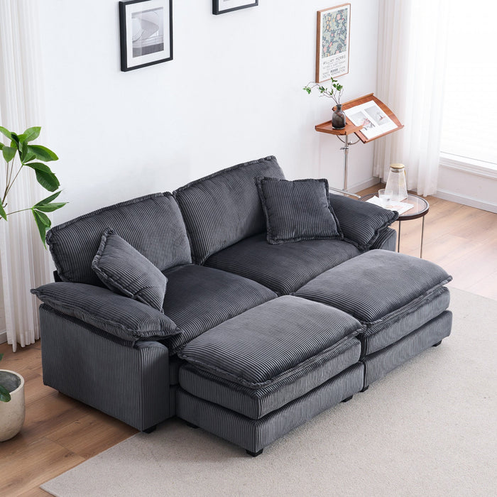 Liam 84.6\" Comfortable Cloud Modular Sofa with Corduroy Upholstered,Grey  