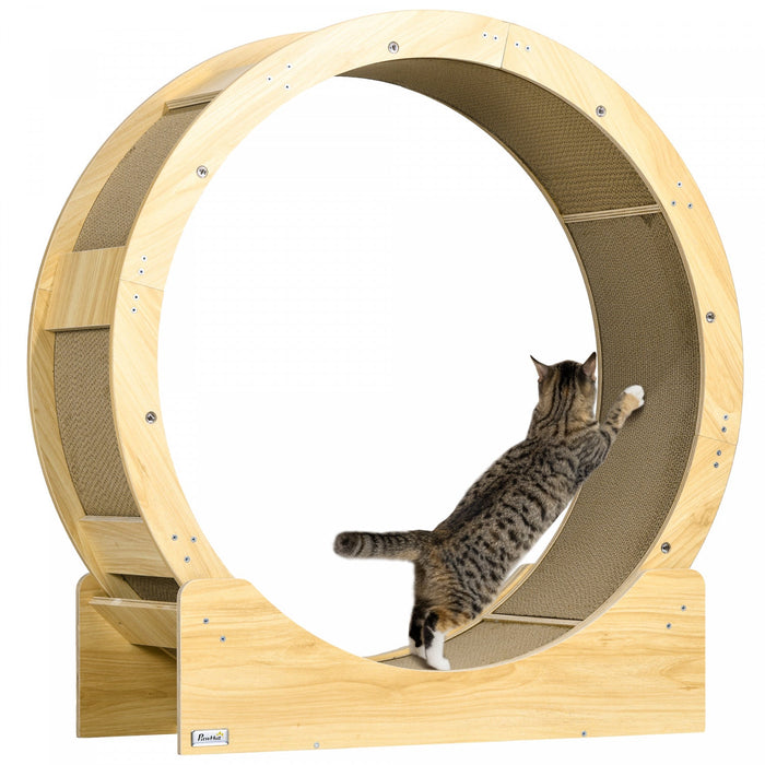 Pawhut 36 Inch Cat Wheel Exerciser For Indoor Cats, Kitten Treadmill With Carpeted Runway And Brake, Kitty Running Toy For Fitness & Healthy, Oak
