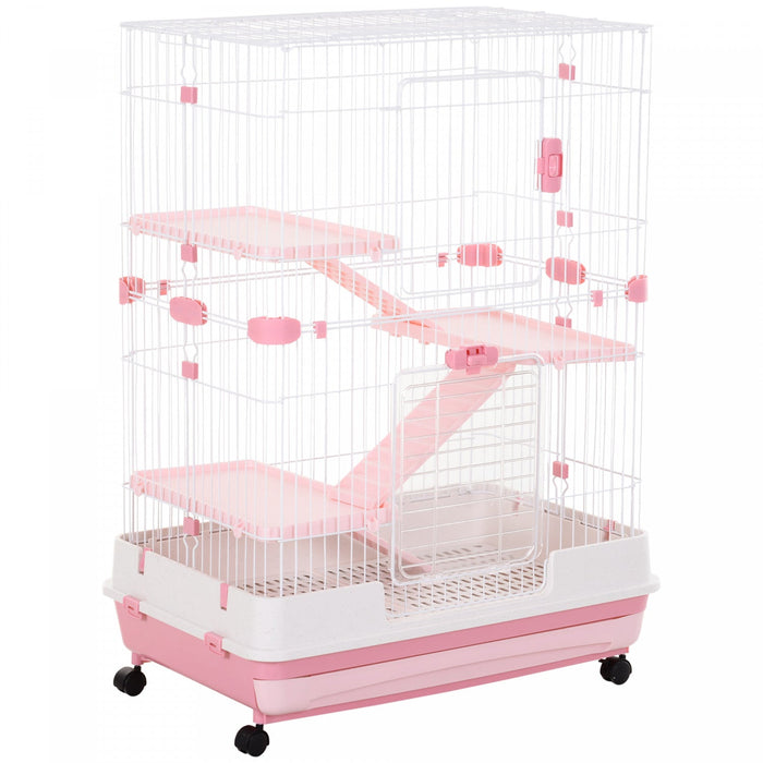 Pawhut 45\"h 4-level Small Animal Cage Rabbit Hutch With Universal Lockable Wheels, Slide-out Tray Fo