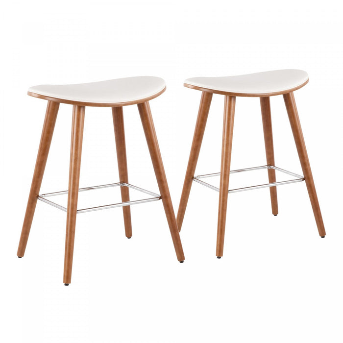 LumiSource Saddle White Faux Leather Mid-Century Modern Counter-Height Stool - Set of 2