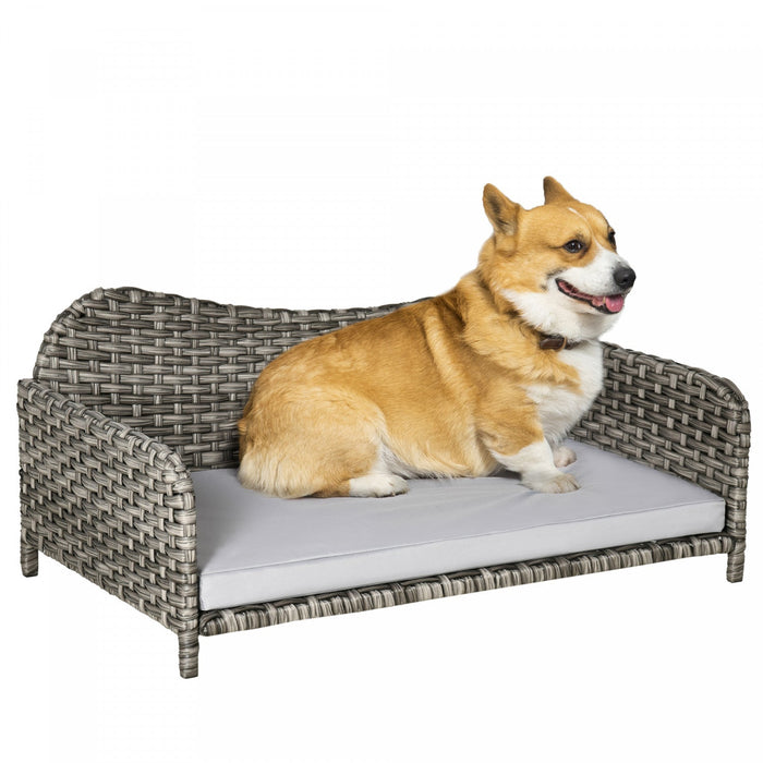 Pawhut Rattan Pet Sofa For Large & Medium Dogs, Indoor & Outdoor Raised Wicker Dog Bed, Cat Couch, W