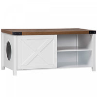 Pawhut Cat Litter Box Enclosure With Sliding Door, Cat Washroom Storage Bench With Cat Hole, Indoor 