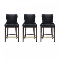 Blair Modern Wood Upholstered Counter Stool in Black - Set of 3 Bar Stool 
