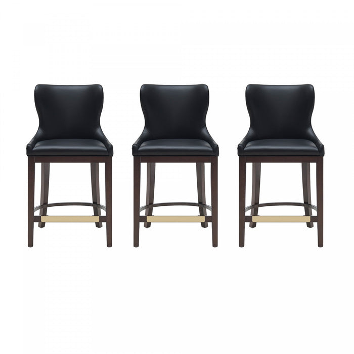 Blair Modern Wood Upholstered Counter Stool in Black - Set of 3 Bar Stool 
