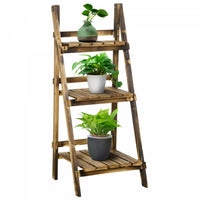 Outsunny Outdoor Plant Stand, Foldable Flower Stand 3-tier Wooden Plant Shelf For Garden Indoor Outd