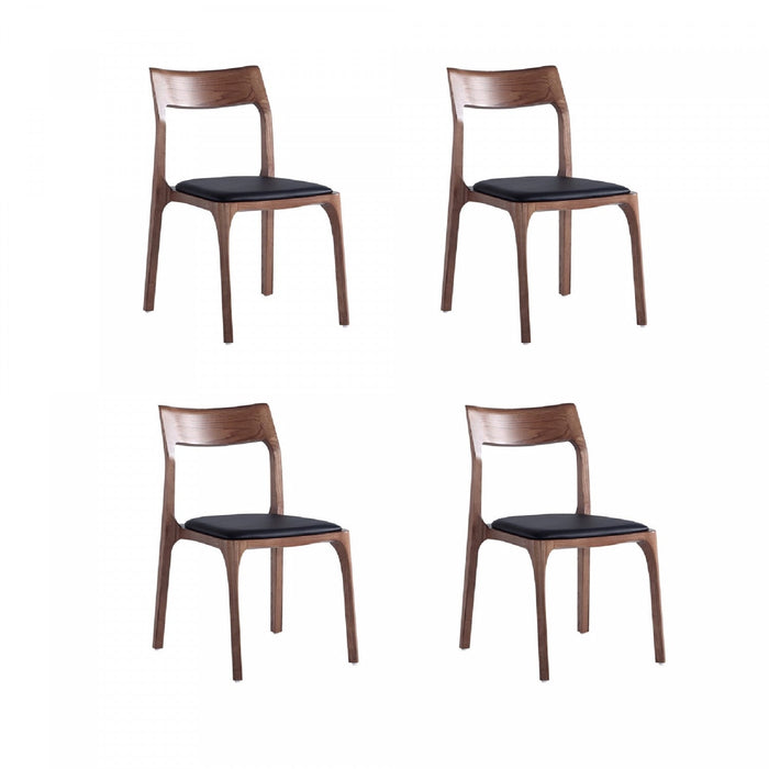 Moderno Modern Wood Vegan Leather Dining Chair in Black - Set of 4 