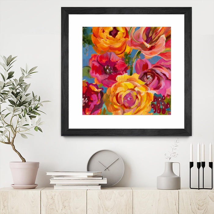 \"Spring Bouquet V32\" Matted and Framed Black 30x30 Wall Art