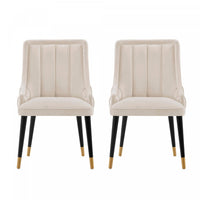 Eda Modern Wood Upholstered Dining Chair in Cream - Set of 2 
