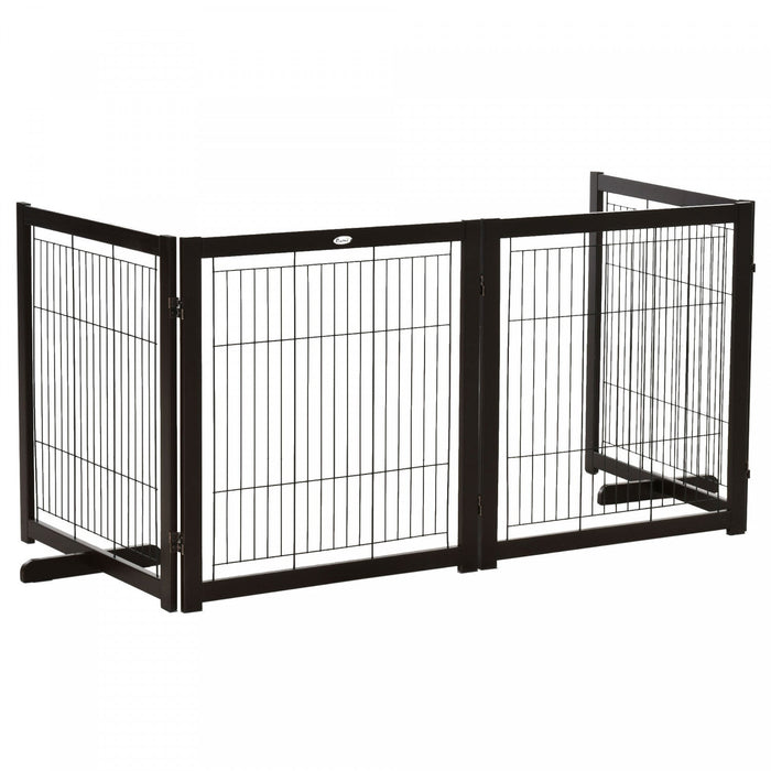 Pawhut Wooden Dog Gate Foldable Pet Fence For Small & Medium Dogs 4 Panel With Support Feet Freestan