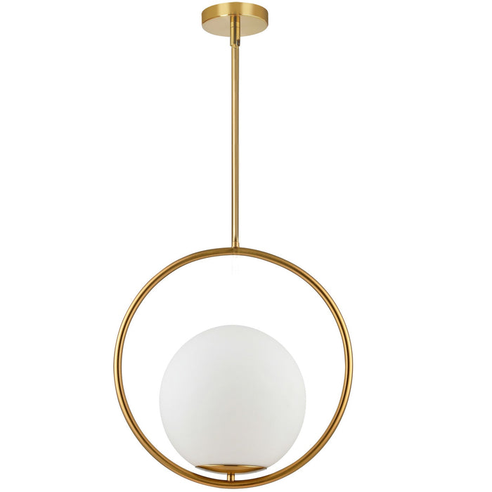 Dainolite Adrienna 15.75\" 1 Light Pendant Aged Brass Finish White Opal Glass Lamp