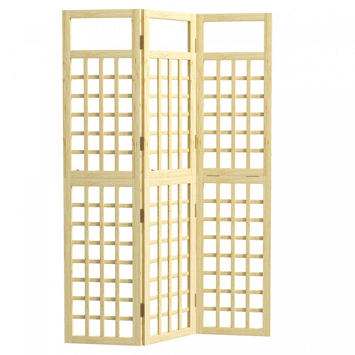 Outsunny 3 Panel Outdoor Wood Privacy Screen, Room Divider, Natural Wood