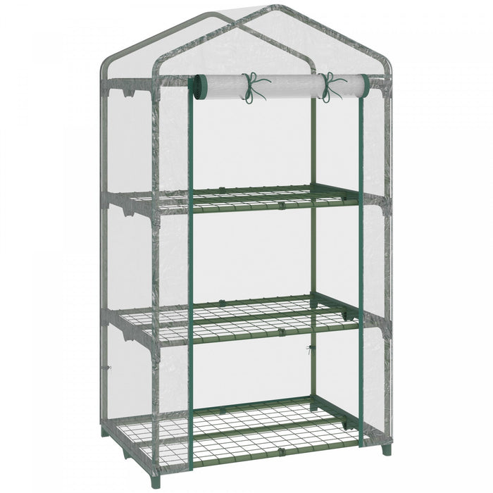 Outsunny 3 Tier Mini Greenhouse Portable Plant Greenhouse With Roll Up Door And Wire Shelves, 27\" X 