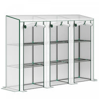 Outsunny Lean-to Mini Greenhouse W/ 3 Tier Shelves, 3 Roll-up Doors, White