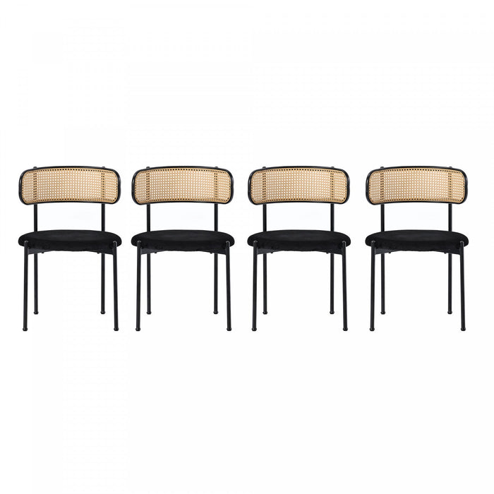 Mason Rattan Dining Chairs with Metal Legs and Velvet Cushion Set of 4,Black  