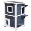 Pawhut 2 Story Outdoor Cat House, Outdoor Cat Enclosure Wooden Cat Shelter With Windows, Platforms, 