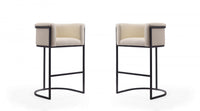 Cosmopolitan Mid-Century Modern Metal Upholstered Barstool in Cream - Set of 2 Bar Stool