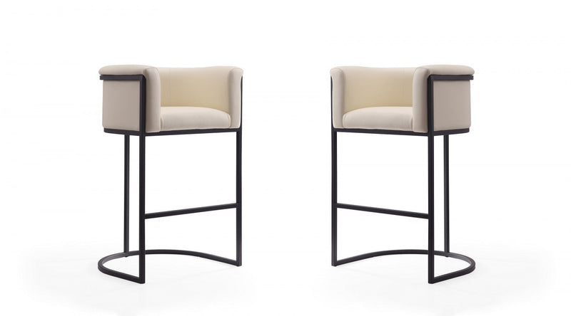 Cosmopolitan Mid-Century Modern Metal Upholstered Barstool in Cream - Set of 2 Bar Stool 