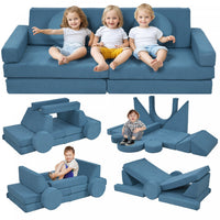 Qaba 12-piece Modular Kids Play Couch Building Fort For Playroom Bedroom, Convertible Kids Sofa Foam