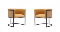 Cosmopolitan Mid-Century Modern Vegan Leather Metal Dining Chair in Camel - Set of 2