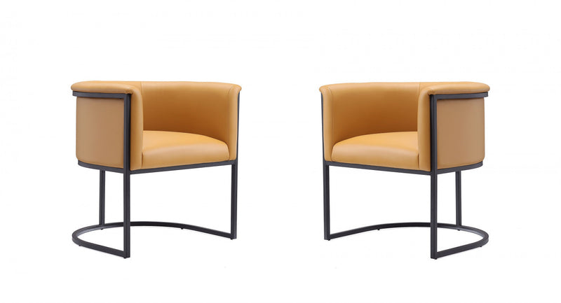 Cosmopolitan Mid-Century Modern Vegan Leather Metal Dining Chair in Camel - Set of 2 