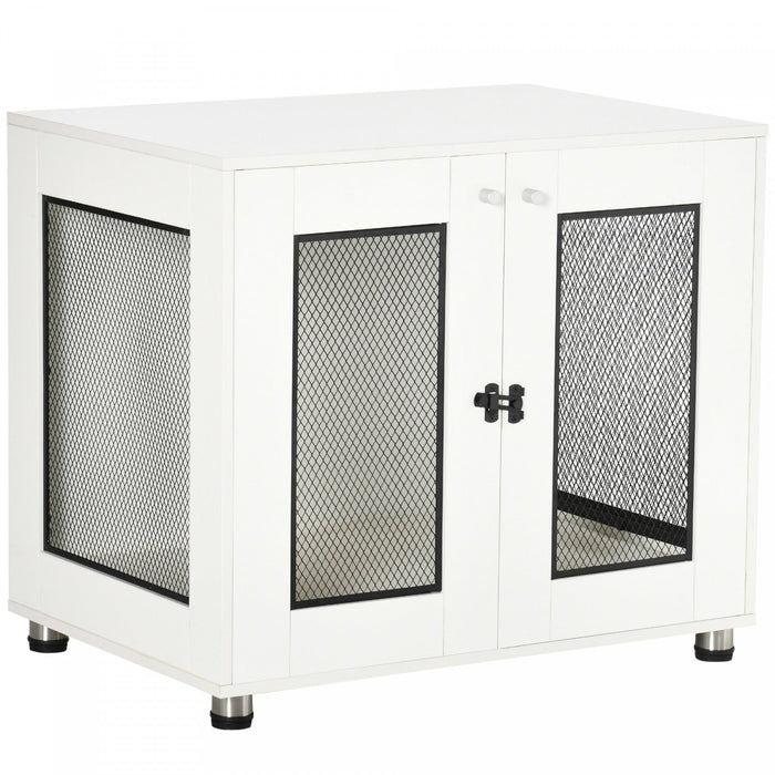 Pawhut Pet Crate End Table With Water-resistant Cushion, Double-door Dog Crate Furniture For Medium 