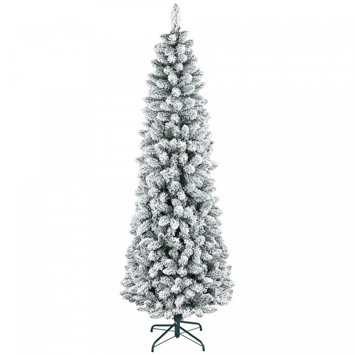Homcom 7ft Flocked Pencil Artificial Christmas Tree With Steel Base, Green