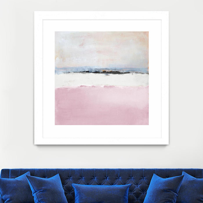 \"Pink Sea Abstract\" Matted and Framed White 36x36 Wall Art