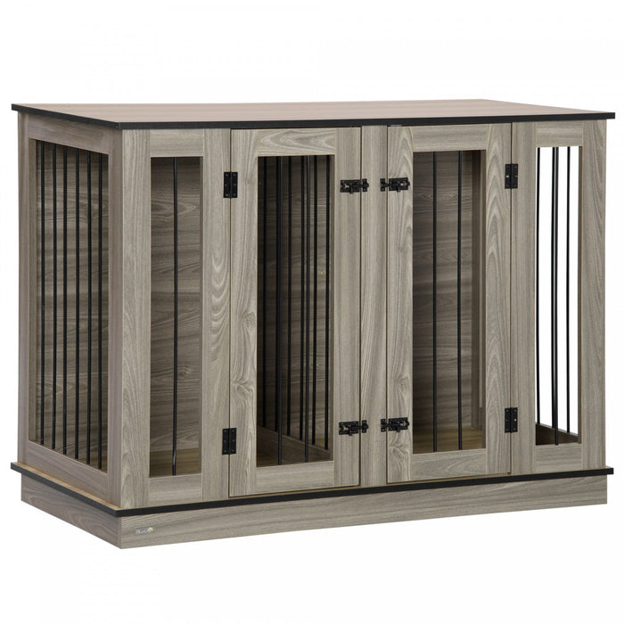 Pawhut Dog Crate Furniture With Divider Panel, Dog Kennel End Table For Large Dogs, Decorative Pet H
