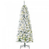 Homcom 6ft Prelit Artificial Snow Flocked Pencil Christmas Tree