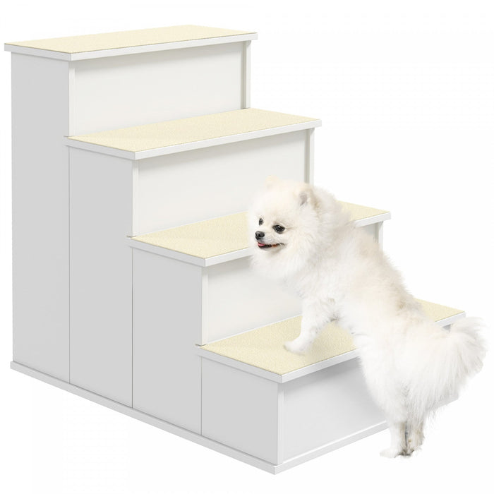 Pawhut Pet Stairs Dog Steps For High Bed, 4 Levels Dog Stairs For Car, Wooden Cat Ladder With Non-sl