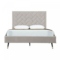 Crosby Modern Upholstered Velvet Queen Bed in Greige