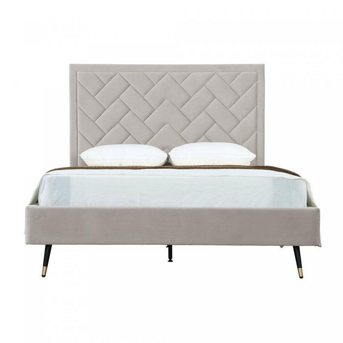 Crosby Modern Upholstered Velvet Queen Bed in Greige 