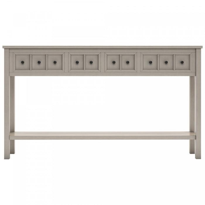 Michael Solid Wood Console Table For Entryway With Storage Drawers And Bottom Shelf - Grey 