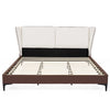 Ava Teddy Fleece Platform Bed with Wingback Headboard and Faux Upholstered, King Size, White King Bed  
