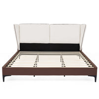 Ava Teddy Fleece Platform Bed with Wingback Headboard and Faux Upholstered, King Size, White King Bed  
