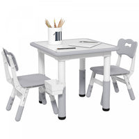 Qaba 3 Pieces Kids Table And Chair Set, Height Adjustable Toddler Table And Chair Set, Activity Tabl