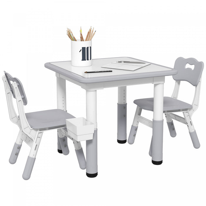 Qaba 3 Pieces Kids Table And Chair Set, Height Adjustable Toddler Table And Chair Set, Activity Tabl