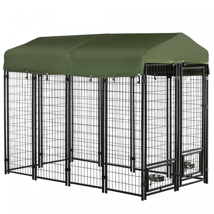 Pawhut Outdoor Dog Kennel, Lockable Pet Playpen Crate, Welded Wire Steel Fence, With Water-, Uv-resi