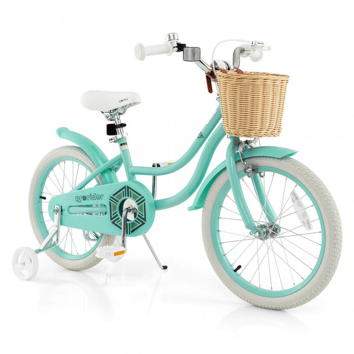 Costway 18" Kid's Bike With Training Wheels Adjustable Handlebar Seat Handbrake Green