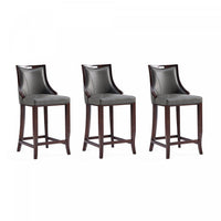Emperor Traditional Wood Upholstered Barstool in Graphite - Set of 3