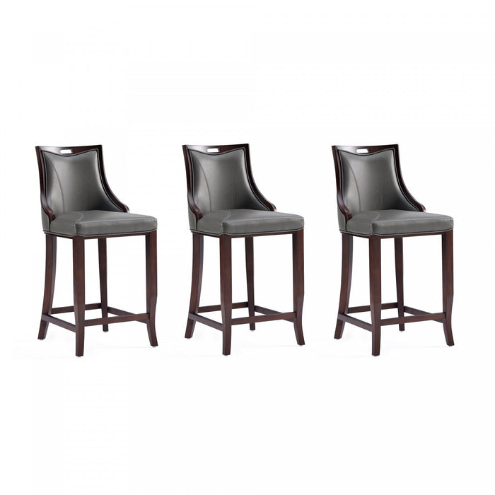Emperor Traditional Wood Upholstered Barstool in Graphite - Set of 3 