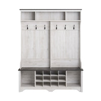 Rustic Ridge Farmhouse Entryway Storage Cabinet with Shoe Cubbies & Coat Hooks - Washed White