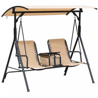 Outsunny 2 Person Covered Porch Swing Patio Swing With Pivot Storage Table, Cup Holder, & Adjustable