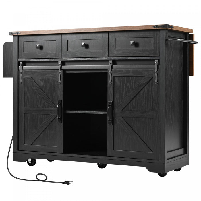 Wilson 53.7\" Engineered Wood Kitchen Carts With Power Outlet And Storage - Black 