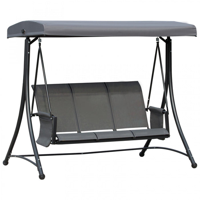 Outsunny 3 Person Outdoor Porch Swing Chair W/ Adjustable Canopy, Grey