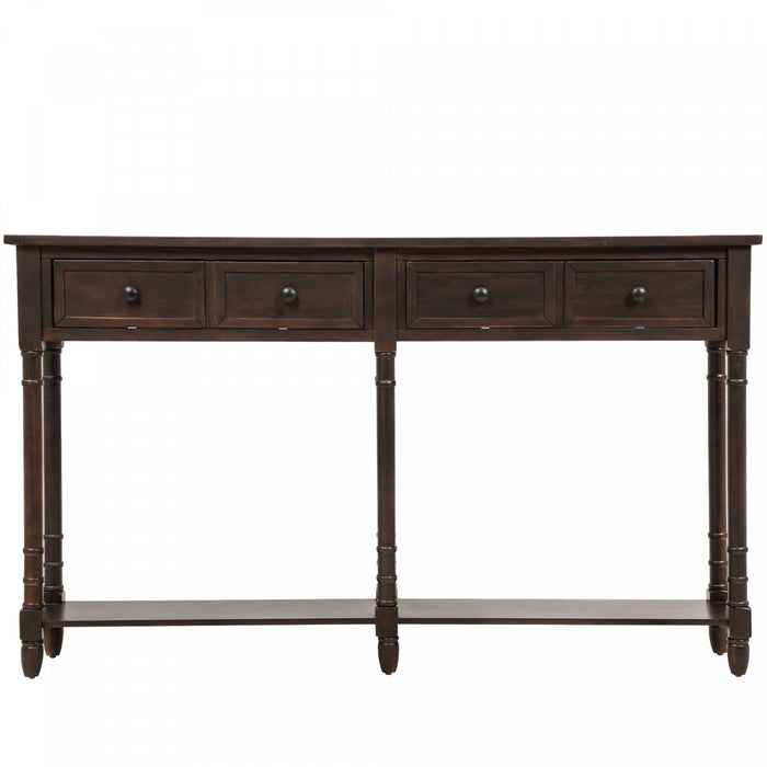 Phyllis Solid Wood Console Table With Drawers And Bottom Shelf - Espresso 